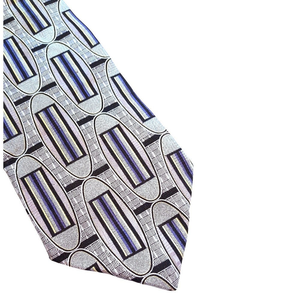 Louis Feraud Necktie Mens One Size Silver Purple Geometric Abstract Silk Tie